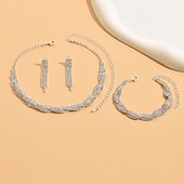 cheap Jewelry Sets-Jewelry Set 3pcs Copper Rhinestone 1 Necklace Earrings Bracelets Women&#039;s Vintage Fashion Simple Geometrical Geometric Jewelry Set For Party Wedding Guest Daily