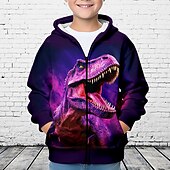 billiga Pojkens 3D-djur-Pojkar 3D Dinosaurie Huvtröja Kappa Ytterkläder Långärmad 3D-tryck Höst Vinter Mode Streetwear Häftig Barn 3-12 år Utomhus Ledigt Dagligen Normal