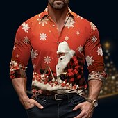 זול תלבושת סנטה קלאוס-סנטה קלאוס עץ חג המולד יום יומי בגדי ריקוד גברים חולצה בָּחוּץ חג מולד רחוב סתיו חורף צווארון מתקפל שרוול ארוך אודם בורגנדי אפור S M L חולצה