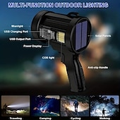 abordables Luces de trabajo-Linterna con foco recargable, foco ultrabrillante de 200000 lúmenes con soporte con 3 modos principales y 4 filtros de color, foco LED portátil para exteriores, cable USB incluido, apto para