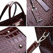 cheap Handbag &amp; Totes-Women&#039;s Black Patent Leather Crocodile Pattern Handbag with Shoulder Strap - Elegant Office Tote Bag for Formal Occasions