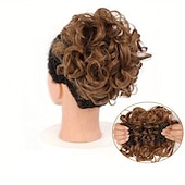 abordables Queue-de-cheval-mariée gros chignon en désordre, chignon bouclé synthétique avec clips de peigne, queue de cheveux couverture chignon extension de queue de cheval faux cheveux naturels