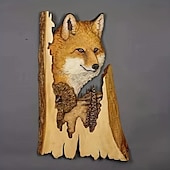 abordables Estatuas-Escultura colgante de pared artesanal tallada en animales, decoración pintada a mano de ciervo, oso mapache de madera, para la sala de estar del hogar