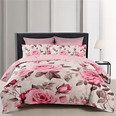 preiswerte Bettbezug-Sets-Designer-Bettwäsche-Set mit Rosen-Blumenmuster, Bettdecken-Set, 3-teiliges, luxuriöses, gewichtetes Baumwoll-Bettwäsche-Set, Heimdekoration, Geschenk, King-Size-Bett, Queen-Size-Bettbezug