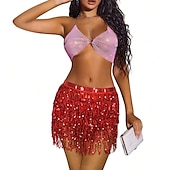 cheap Great Gatsby-Women Sequin Hip Skirt Fringe Tassel Wrap Scarf Party Rave Festival Outfit Halloween Belly Dance Costume Party Club