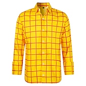 levne Pánské overshirts-Pánské Košile Pléd Párty Práce Žlutá Námořnická modř Oranžová Dlouhý rukáv Přehnutý Jaro &amp; podzim Oblečení Tisk
