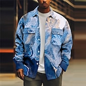 economico giacca camicia da uomo-Per uomo Effetto marmo Rampa gradiente Camicia Giacca da camicia Sovracamicia Manica lunga Informale Esterno Strada Casual / quotidiano Autunno inverno Collo ripiegabile Bottoni Tasche Stampa Blu