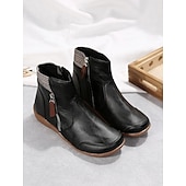 abordables Botines-Mujer Botas Tallas Grandes Exterior Diario Botines Botines Invierno Cremallera Tacón Plano Dedo redondo Vintage Casual Zapatos de Paseo Cuero PU Cremallera Plaid Bloque de color Negro Vino Morado