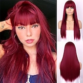 olcso Szintetikus, trendi parókák-ombre zöld paróka 26 hüvelykes egyenes paróka frufruval szintetikus hőálló cosplay jelmez halloween paróka női karácsonyi parti paróka