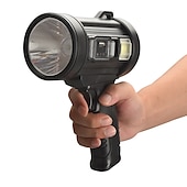 abordables Luces de trabajo-Linterna con foco recargable, foco ultrabrillante de 200000 lúmenes con soporte con 3 modos principales y 4 filtros de color, foco LED portátil para exteriores, cable USB incluido, apto para