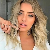 Χαμηλού Κόστους Συνθετικές Trendy Περούκες-ξανθές περούκες bob για γυναικεία συνθετική περούκα κυματιστά σγουρά μαλλιά με κτυπήματα για καθημερινή χρήση