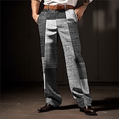 billiga Lösa-Rutig Geometri Affär Herr 3D-utskrift Byxor Utomhus Gata Klä till Jobbet Polyester Blå Purpur Orange S M L Hög Elasticitet Byxor