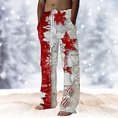 お買い得  クリスマスシーン衣装-クリスマスハワイアンパンツ 男性用 スノーフレーク柄 巾着ゴムウエスト カジュアル パーティーイブニングウェア クリスマスパーティー ビーチウェア ストレートレッグパンツ 3Dプリント ホワイト ワイン ルビーレッド