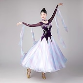 voordelige Ballroom danskleding-Ballroomdansen Kleding Gesplitst Kristallen / Bergkristallen Dames Prestatie Feest Lange mouw Netstof Tule Fluweel