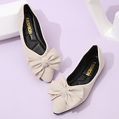 cheap Women&#039;s Flats-Women&#039;s Black Pointed Toe Flats with Bow – Elegant Slip-On Loafers for Ladies, Comfortable Casual Shoes for Work, Office, and Daily Wear