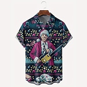 Christmas Men's Santa Claus Hawaiian Shirt Santa Claus Novelty Casual Aloha Outdoor clothing Daily Wear Streetwear Fall Turndown Short Sleeve Dark Blue S M L Normal4