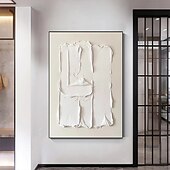 preiswerte Abstrakte Gemälde-Schweres, strukturiertes, dickes 3D-Ölgemälde auf Leinwand, abstraktes beige-weißes Acryl, Wandkunst, handgemaltes, gerahmtes Kunstwerk, gespannter Rahmen, fertig zum Aufhängen