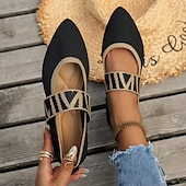 cheap Women&#039;s Flats-Women&#039;s Black Knit Mary Jane Flats – Pointed Toe Stretch Fabric Casual Shoes with Geometric Straps for Work, Travel &amp; Daily Wear