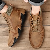 tanie Botki-męskie buty vintage z wysoką cholewką – sznurowane, codzienne buty outdoorowe z antypoślizgową podeszwą do wędrówek i codziennego noszenia
