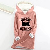 levne Mikiny a mikiny-dámská mikina mikina pulovr šerpa polyester kočka dopis ležérní sportovní potisk teplý fuzzy comfrt mikina s dlouhým rukávem top mikroelastický pad &amp;amp; zimní comfrt prodyšná měkká tkanina
