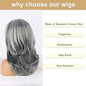 abordables Perruques Synthétiques Sans Bonnet-perruques grises longues couches pour femmes perruque ondulée argentée perruques de remplacement de cheveux d&#039;aspect naturel perruque de cheveux synthétiques résistant à la chaleur pour une