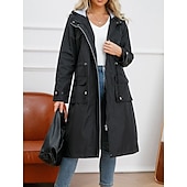 economico giacca con cappuccio-Per donna Trench Esterno Strada Giornaliero Autunno Inverno Lungo Cappotto Standard Anti-pioggia Tenere al caldo Traspirante Moda Moderno Informale Giacca Manica lunga Liscio A cordoncino Con tasche