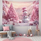 billige hengende juleteppe-juledekorasjoner snømann snøfnugg hengende billedvev veggkunst xmas stor billedvev veggmaleri dekor fotografi bakteppe teppe gardin hjem soverom stue dekorasjon