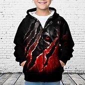 billiga Pojkens 3D-djur-Pojkar 3D Tiger Huvtröja Kappa Ytterkläder Långärmad 3D-tryck Höst Vinter Mode Streetwear Häftig Polyester Barn 3-12 år Utomhus Ledigt Dagligen Normal