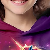 economico Cartone animato 3D della ragazza-Da ragazza 3D Cielo stellato Unicorno Felpa con cappuccio Pullover Manica lunga Stampa 3D Autunno Inverno Attivo Di tendenza stile sveglio Bambino 3-12 anni Esterno Informale Giornaliero Standard