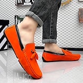 cheap Men&#039;s Slip-ons &amp; Loafers-Men&#039;s Orange and Blue Suede Driving Loafers with Tassel Detail and Non-Slip Rubber Sole - Stylish and Comfortable for Casual and Driving Wear
