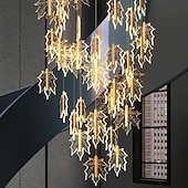 abordables Lustres uniques-lustre LED cristal feuille d&#039;érable design 4/5/6/12 lumières encastrées à intensité variable escalier en colimaçon long lustre villa escalier lumière duplex lustre 110-240v