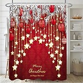 levne Christmas Bath-vánoční koupelnový sprchový závěs, vánoční ozdobný závěs s 12 háčky