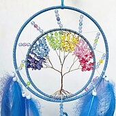 economico Acchiappasogni-vita dell&#039;albero acchiappasogni regalo fatto a mano con gancio di piuma blu fiore carillon di vento ornamento appeso a parete arredamento arte boho