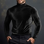 levne základní trička-Pánské Tričko Sametové tričko Tričko Top Tričko s dlouhým rukávem Dlouhý rukáv Rolák Jaro &amp; podzim Bez vzoru Módní Designové Základní Samet Dovolená ulice Jdeme ven Černá Červená Trávová zelená Top