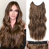 cheap Clip in Extensions-Hair Extensions 20 Inch Long Wavy Blonde Hair Extensions with Invisible Wire Adjustable Size 4 Secure Clips in Hair Extensions for Women
