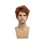 preiswerte Trendige synthetische Perücken-Männer Perücken kurze orange Perücke synthetische hitzebeständige natürliche Halloween Cosplay Haarperücke Weihnachtsfeier Perücken