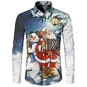 お買い得  クリスマスシーン衣装-サンタクロース 雪だるま カジュアル 男性用 シャツ クリスマス デイリーウェア お出かけ 秋冬 折襟 長袖 ブルー, グリーン S, M, L 4方向ストレッチ生地 シャツ