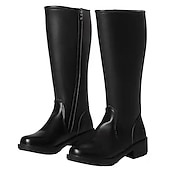 abordables Botas de ciclista-Botas de moto de piel sintética negra para hombre con cremallera lateral, botas de montar clásicas hasta la rodilla para motociclistas y ropa informal