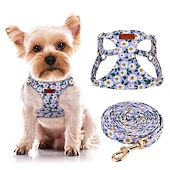 お買い得  犬用首輪＆ハーネス＆リード-犬用 猫用 ハーネス リード 調整可能 携帯用 耐久 アウトドア ウォーキング フラワープリント