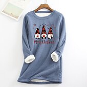 voordelige Fleece-gevoerde Sweatshirts-Dames kabouter Warm Wazig Lange mouw Ronde hals Lange tops Kerstmis Casual Sport Zwart Blozend Roze Donker Roze blauw Grijs Herfst winter