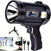 abordables Luces de trabajo-Linterna con foco recargable, foco ultrabrillante de 200000 lúmenes con soporte con 3 modos principales y 4 filtros de color, foco LED portátil para exteriores, cable USB incluido, apto para