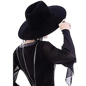 cheap Accessories and More-Punk Gothic Wide Brim Hat Fedora Hat Witchy Stiff Women&#039;s Fashion Accessory Black Wool Wide Brim Steampunk Witch Hat