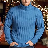 abordables suéter de los hombres-suéteres navideños suéter de cuello alto para hombre jersey de punto acanalado liso mantener abrigado moderno contemporáneo navidad uso diario ropa otoño invierno negro blanco s m l