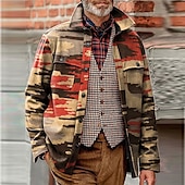 preiswerte Hemdjacke für Herren-Herren Plaid Farbblock Hemd Hemdjacke Overshirt Langarm Vintage Outdoor Strasse Casual Herbst Winter Umlegekragen Knopf Tasche Bedruckt Grün Kaki