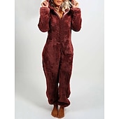 ieftine Îmbrăcăminte de dormit-pijama de pluș pentru femei, fleece, ureche de urs, hanorac roșu, pe lungime, căldură de iarnă, îmbrăcăminte confortabilă, îmbrăcăminte de dormit cu fermoar, ținute casual acasă, acasă