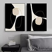 billiga Abstrakta målningar-svart och vit minimalistisk väggkonst canvasdekoration handgjord abstrakt oljemålning vardagsrum sovrum inredning (ingen ram)
