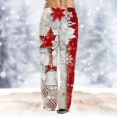 お買い得  クリスマスシーン衣装-クリスマスハワイアンパンツ 男性用 スノーフレーク柄 巾着ゴムウエスト カジュアル パーティーイブニングウェア クリスマスパーティー ビーチウェア ストレートレッグパンツ 3Dプリント ホワイト ワイン ルビーレッド