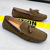 cheap Men&#039;s Slip-ons &amp; Loafers-Men&#039;s Orange and Blue Suede Driving Loafers with Tassel Detail and Non-Slip Rubber Sole - Stylish and Comfortable for Casual and Driving Wear