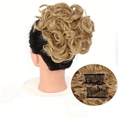 abordables Queue-de-cheval-mariée gros chignon en désordre, chignon bouclé synthétique avec clips de peigne, queue de cheveux couverture chignon extension de queue de cheval faux cheveux naturels