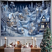 Недорогие рождественский гобелен висит-белый зимний снежный город подвесной гобелен настенное искусство большой гобелен фреска декор фотография фон одеяло занавеска дом спальня гостиная украшение